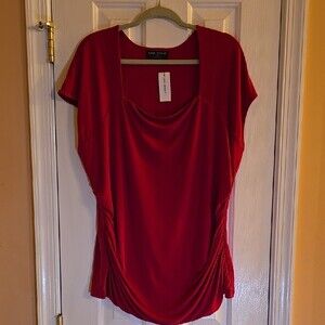 Lane Bryant Fuschia Square Neck Side Ruched Blouse